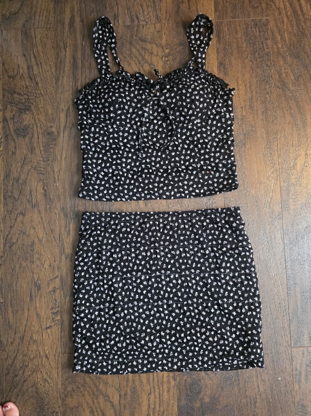 No Boundaries Black Mini Skirt with White Floral Print And Matching Tank